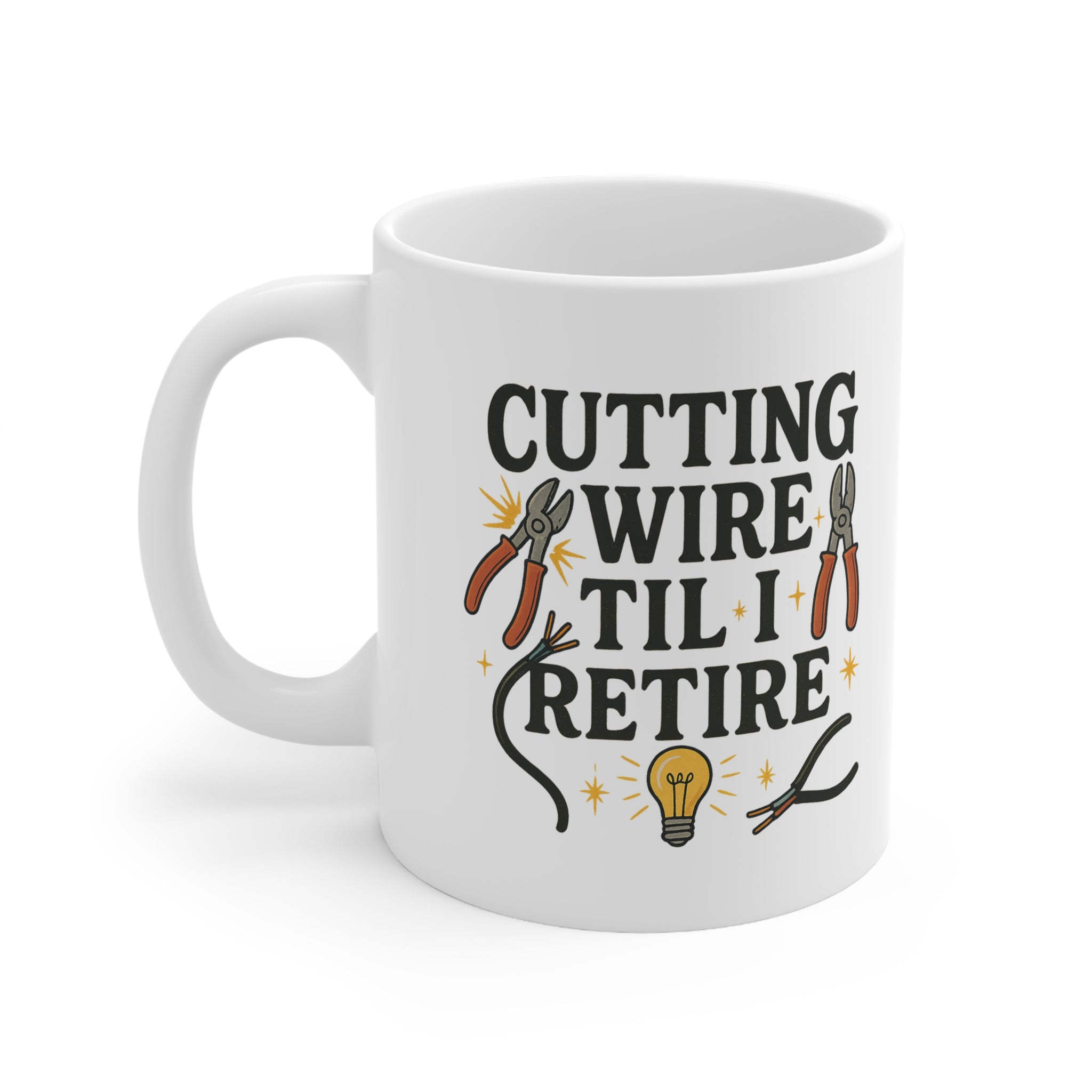 Funny Electrician Christmas Mug - "Cutting Wire Til I Retire" Coffee Cup Gift for Sparky, Secret Santa Present, Christmas Gift for Him