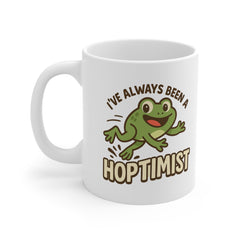 Funny Frog Christmas Mug - "I've Always Been A Hoptimist" Cute Cartoon Coffee Cup | Secret Santa Gift, Positivity Optimism for Frog Lovers