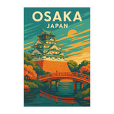 Osaka Japan Vintage Travel Poster | Retro Castle & Dotonbori Wall Art Print | Japanese City Decor | Mid-Century Style Illustration