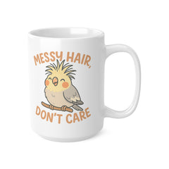 Cute Cockatiel Christmas Mug - "Messy Hair Dont Care" Funny Bird Mug - Secret Santa Gift, Stocking Filler, Christmas Present for Bird Lovers