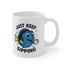 Funny Blue Tang Dory Inspired Coffee Mug - "Just Keep Sipping" - Cute Secret Santa Gift, Christmas Mug for Coffee Lovers, Ocean Lover Gift