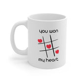 You Won My Heart Mug – Cute Tic Tac Toe Valentine’s Gift for Him or Her | 11oz & 15oz Ceramic Coffee Cup