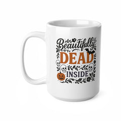 Beautifully Dead Inside Halloween Mug - Gothic Funny Coffee Cup with Skulls, Bats & Pumpkins | Spooky Cute Halloween Gift Emo Anxiety Ugly