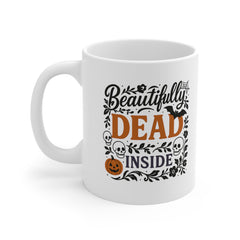 Beautifully Dead Inside Halloween Mug - Gothic Funny Coffee Cup with Skulls, Bats & Pumpkins | Spooky Cute Halloween Gift Emo Anxiety Ugly
