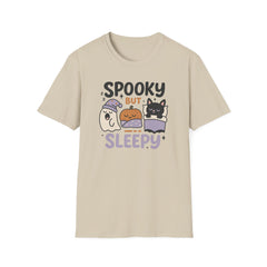 Spooky But Sleepy Halloween T-Shirt - Cute Funny Ghost Pumpkin Bat Tee - Cozy Pastel Halloween Shirt Gift for Her & Him Lazy Person Ideas