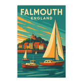 Falmouth England Vintage Travel Poster | Retro Cornwall Seaside Print | Nautical Coastal Wall Art