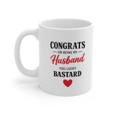 “Congrats On Being My Husband You Lucky Bastard” – Funny Husband Mug, Cheeky Valentine’s Day Mug – Gift for Him, Anniversary Mug