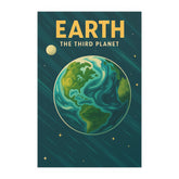 Earth Retro Space Poster - Vintage Style Third Planet Wall Art Print - Mid Century Solar System Decor for Home, Office or Gift