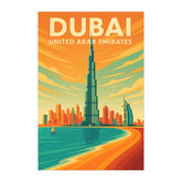 Dubai United Arab Emirates Vintage Travel Poster | Retro Burj Khalifa & Skyline Wall Art | Desert City Decor | Mid-Century Style Print
