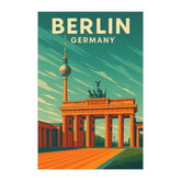 Berlin Germany Vintage Travel Poster | Retro Brandenburg Gate & TV Tower Wall Art Print | German City Decor | Mid-Century Style