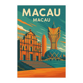 Macau Vintage Travel Poster | Retro Grand Lisboa & St. Pauls Ruins Wall Art | Asian Landmark Decor | Mid-Century Style Print
