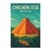 Chichén Itzá Mexico Vintage Travel Poster | Retro Pyramid of Kukulcán Wall Art | Ancient Mayan Decor