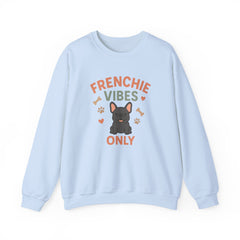 Funny Grey French Bulldog Christmas Sweatshirt - "Frenchie Vibes Only" Xmas Jumper - Secret Santa Gift for Dog Lovers