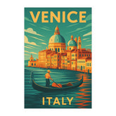 Venice Italy Vintage Travel Poster | Retro Grand Canal & Gondola Wall Art Print | Italian City Decor | Mid-Century Style Illustration