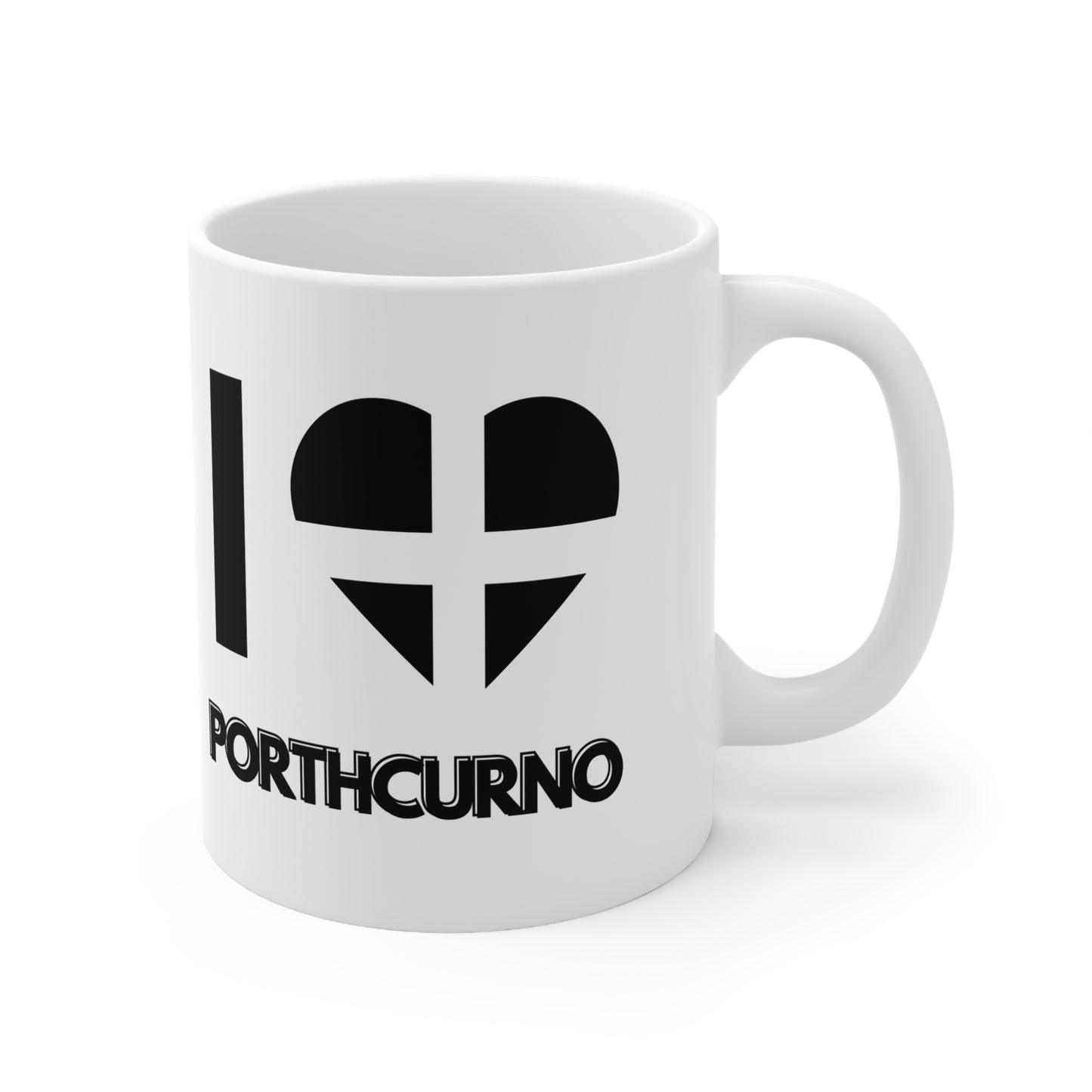 I Love Porthcurno Mug – Cornwall Flag Heart Mug, Cornish Gift Souvenir