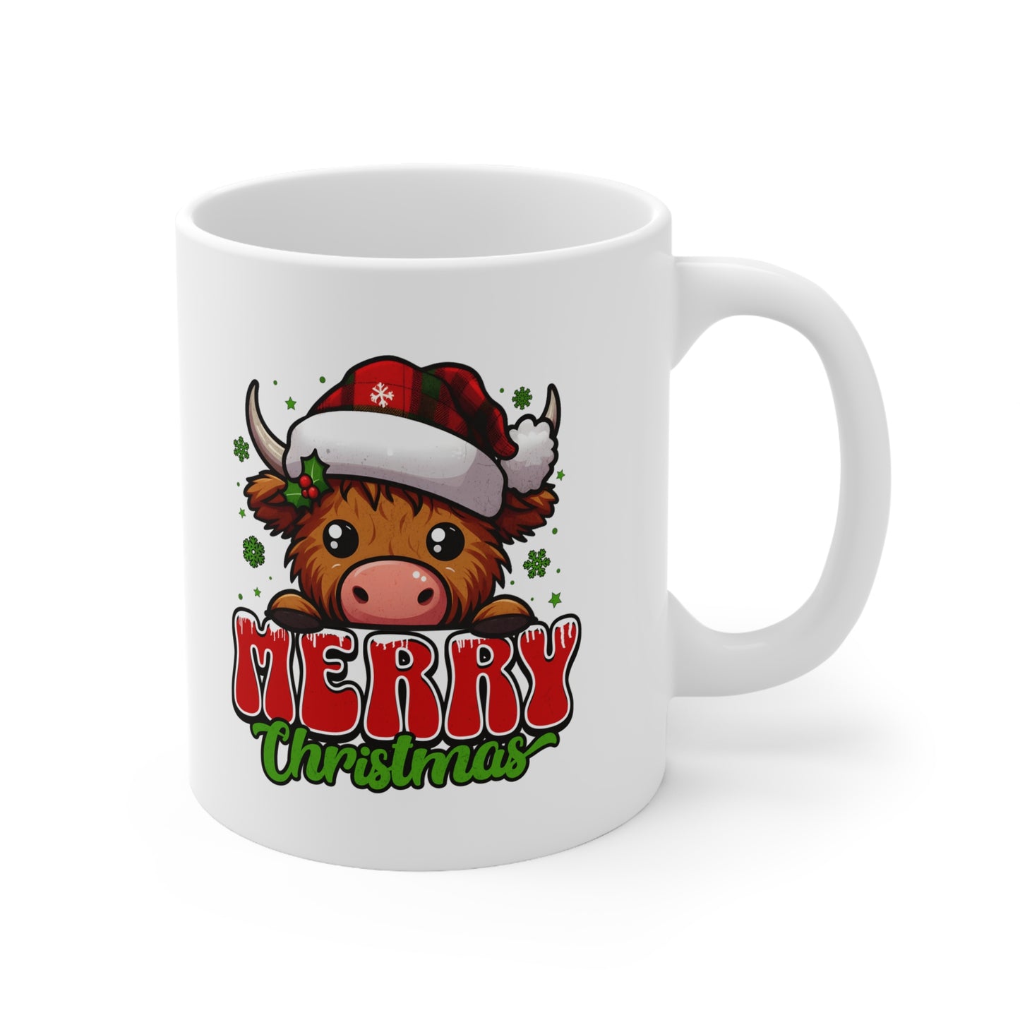 Highland Cow Merry Christmas Mug – Cute Festive Gift for Her or Him
