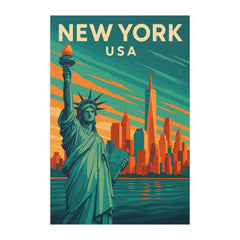 New York USA Retro Travel Poster | Vintage Skyline and Statue of Liberty Art | NYC Wall Print for Home & Office