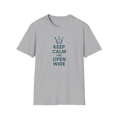 Funny Dentist Christmas T-Shirt - "Keep Calm and Open Wide" Tee - Secret Santa Gift for Hygienist, Dental Student or Dental Nurse NHS