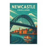 Newcastle England Vintage Travel Poster | Retro Tyne Bridge & River Scene Art Print | North East UK Wall Decor