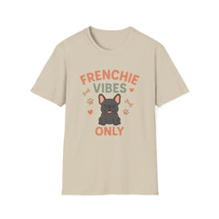 Funny Grey French Bulldog T-Shirt - "Frenchie Vibes Only" Chirstmas Dog Lover Tee - Secret Santa Gift for Frenchie Owners