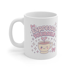 Espresso Yourself Sabrina Carpenter Mug - Cute Coffee Cup with Retro Text & Pop Princess Vibes - Pink Girly Gift for Sabrina Carpenter Fans