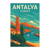 Antalya Turkey Vintage Travel Poster | Retro Mediterranean Coastline & Lighthouse Wall Art | Turkish Riviera Decor | Mid-Century Style