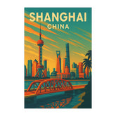Shanghai China Vintage Travel Poster | Retro Oriental Pearl Tower & Skyline Wall Art | Modern City Decor | Mid-Century Style Print
