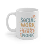 Funny Social Work Christmas Mug - "Social Work is Heart Work" Coffee Cup - Secret Santa Gift for Social Worker, Carer, Support, Care Home