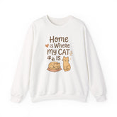 Funny Cat Christmas Sweatshirt - "Home is Where My Cat Is" Jumper for Cat Lovers | Cute Secret Santa Gift | Cozy Xmas Sweater