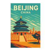 Beijing China Vintage Travel Poster | Retro Forbidden City & Temple of Heaven Wall Art Print | Chinese City Decor | Mid-Century Style