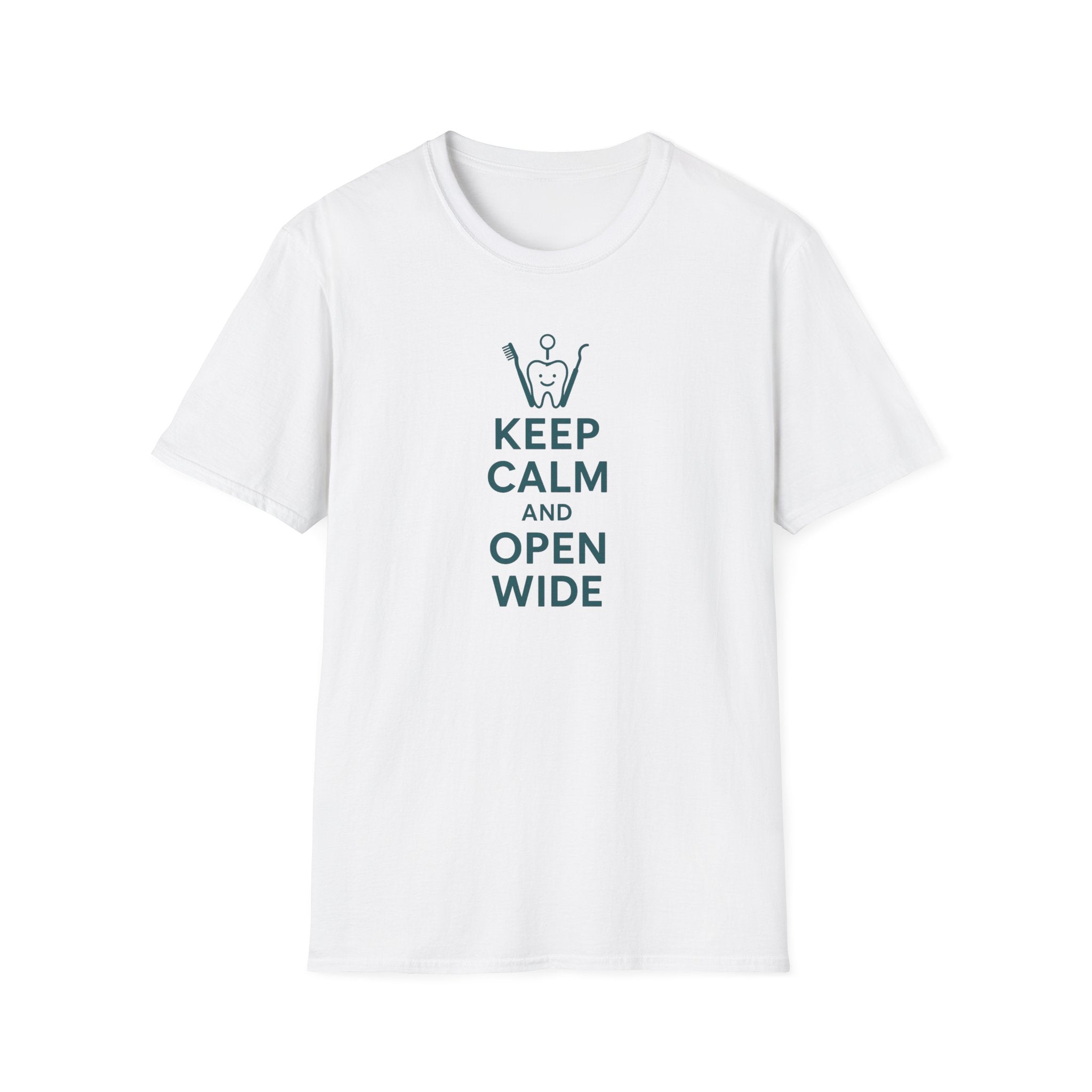 Funny Dentist Christmas T-Shirt - "Keep Calm and Open Wide" Tee - Secret Santa Gift for Hygienist, Dental Student or Dental Nurse NHS