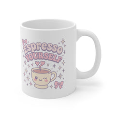 Espresso Yourself Sabrina Carpenter Mug - Cute Coffee Cup with Retro Text & Pop Princess Vibes - Pink Girly Gift for Sabrina Carpenter Fans
