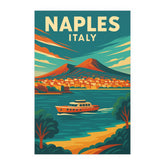 Naples Italy Vintage Travel Poster | Retro Mount Vesuvius & Bay of Naples Wall Art | Coastal City Decor | Mid-Century Style Print