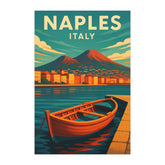 Naples Italy Vintage Travel Poster | Retro Mount Vesuvius & Bay Scene Wall Art Print | Italian Coast Decor