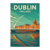Dublin Ireland Vintage Travel Poster | Retro Samuel Beckett Bridge & River Liffey Wall Art | Irish City Decor | Mid-Century Style Print