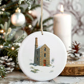 Cornwall Christmas Tree Ornament - Cornish Engine House Ceramic Decoration, Cornish Heritage Xmas Bauble, Cornwall Holiday Gift Kernow