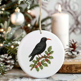 Cornwall Christmas Tree Ornament - Cornish Chough Bird Ceramic Decoration, Cornish Heritage Xmas Bauble, Holiday Gift from Cornwall, Kernow
