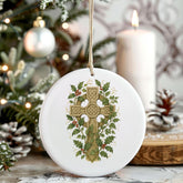 Cornwall Christmas Tree Ornament - Celtic Cross with Holly Ceramic Decoration, Cornish Heritage Xmas Bauble, Holiday Keepsake, Kernow