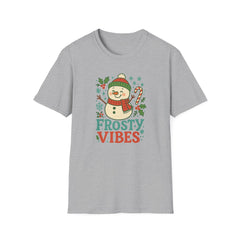 Frosty Vibes Christmas T-Shirt - Cute Snowman Xmas Tee - Funny Holiday Shirt Gift for Secret Santa, Festive Winter Graphic Tee For Him Her