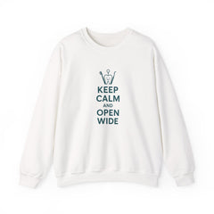 Funny Dentist Christmas Jumper - "Keep Calm and Open Wide" Sweatshirt - Secret Santa Gift for Hygienist, Dental Student or Dental Nurse
