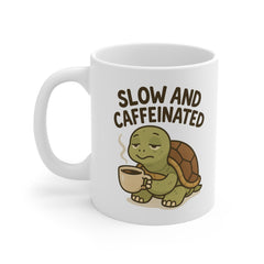 Cute Tortoise Coffee Mug - "Slow and Caffeinated" Funny Christmas Gift for Coffee Lovers, Animal Lovers & Pet Owners | Secret Santa Mug