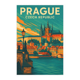 Prague Czech Republic Vintage Travel Poster | Retro Charles Bridge & Castle Wall Art | Historic City Decor | Mid-Century Style Print