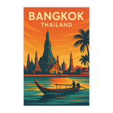 Bangkok Thailand Vintage Travel Poster | Retro Wat Arun & Chao Phraya River Art Print | Southeast Asia Decor