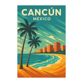 Cancún Mexico Vintage Travel Poster | Retro Caribbean Beach & Resort Wall Art Print | Coastal Holiday Decor | Mid-Century Style