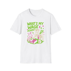Whats My Wage Again? Funny Punk Work T-Shirt - Blink 182 Parody Tee for Burnout & Payroll Humor - Pop Punk Skeleton Graphic Shirt