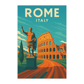 Rome Italy Vintage Travel Poster | Retro Colosseum & Statue Art Print | Italian City Wall Decor