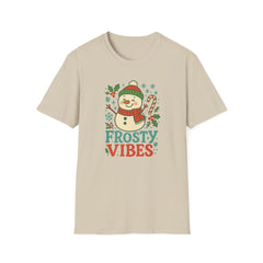 Frosty Vibes Christmas T-Shirt - Cute Snowman Xmas Tee - Funny Holiday Shirt Gift for Secret Santa, Festive Winter Graphic Tee For Him Her