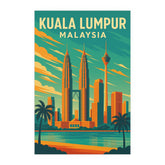 Kuala Lumpur Malaysia Vintage Travel Poster | Retro Petronas Towers & Skyline Wall Art | Southeast Asia Decor | Mid-Century Style