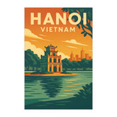 Hanoi Vietnam Vintage Travel Poster | Retro Turtle Tower & Hoan Kiem Lake Wall Art Print | Southeast Asia Decor | Mid-Century Style