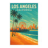 Los Angeles California Vintage Travel Poster | Retro Santa Monica Pier & Beach Wall Art Print | Coastal City Decor | Mid-Century Style